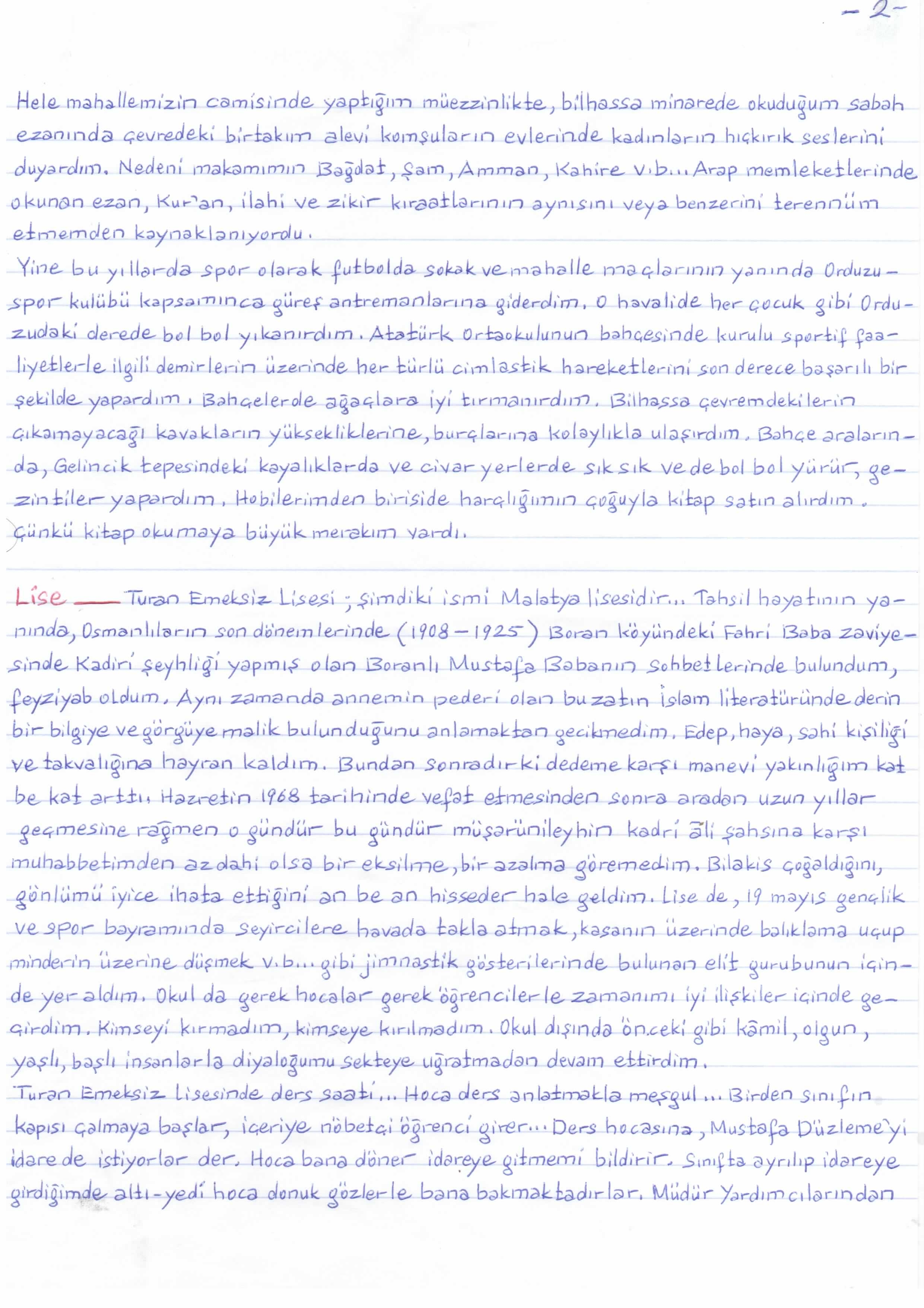 Mustafa Düzleme El Yazısıyla Hayatı Sayfa 2